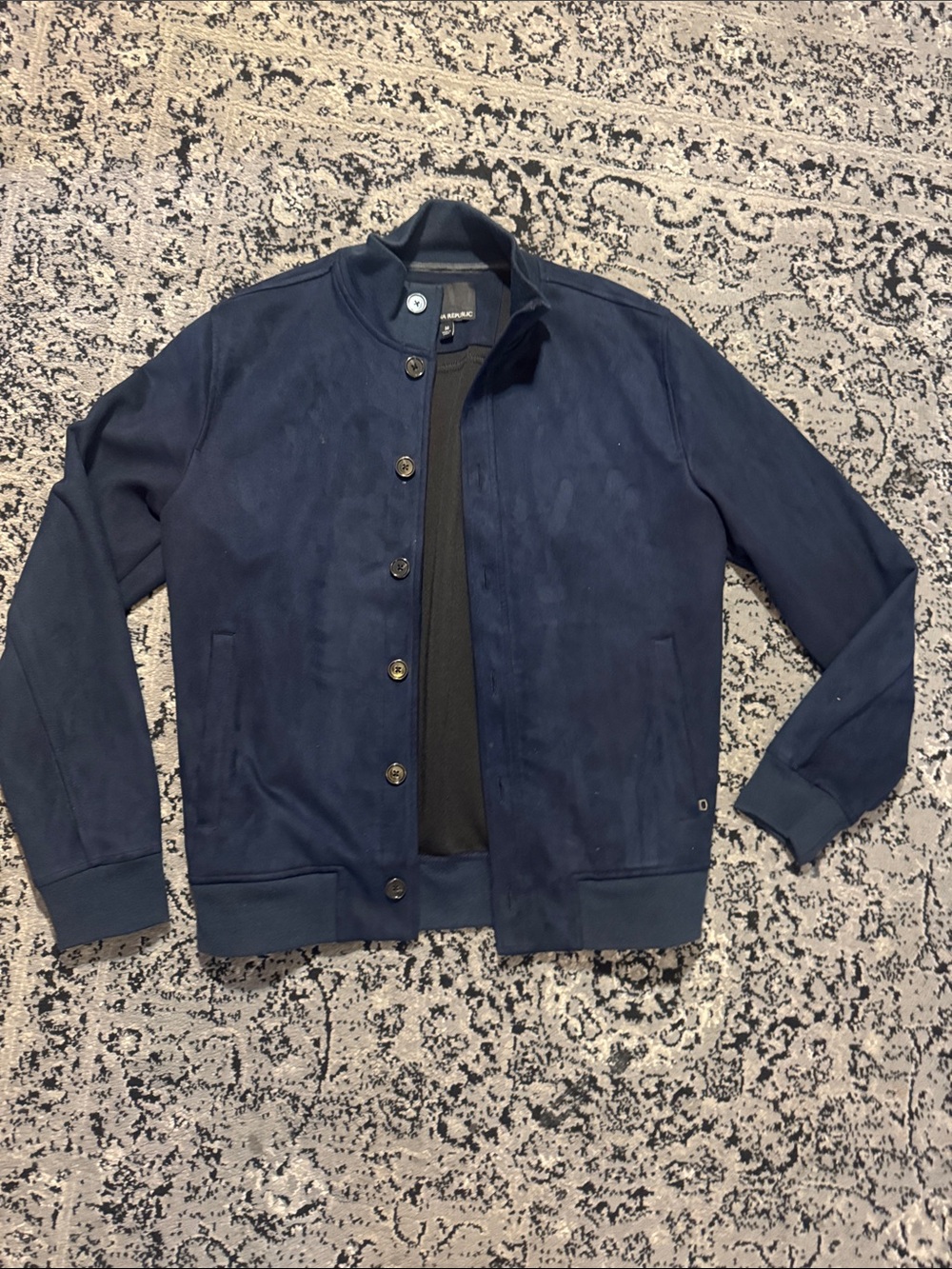 Banana Republic Navy suede Button-Front Bomber Jacket